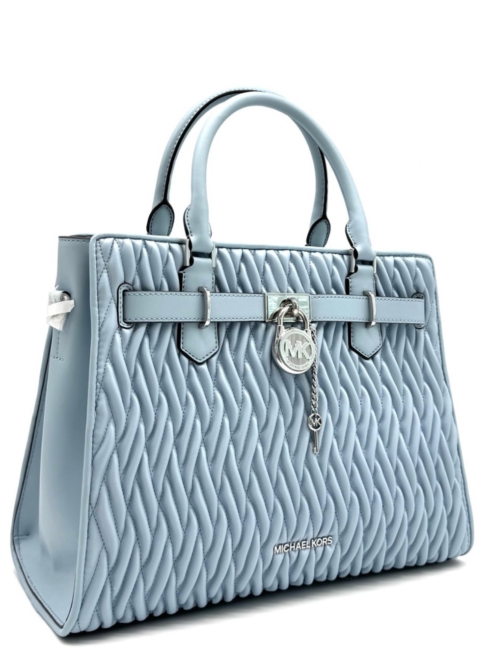 Michael Kors Hamilton Medium Matelassé Satchel Bag Pale Ocean